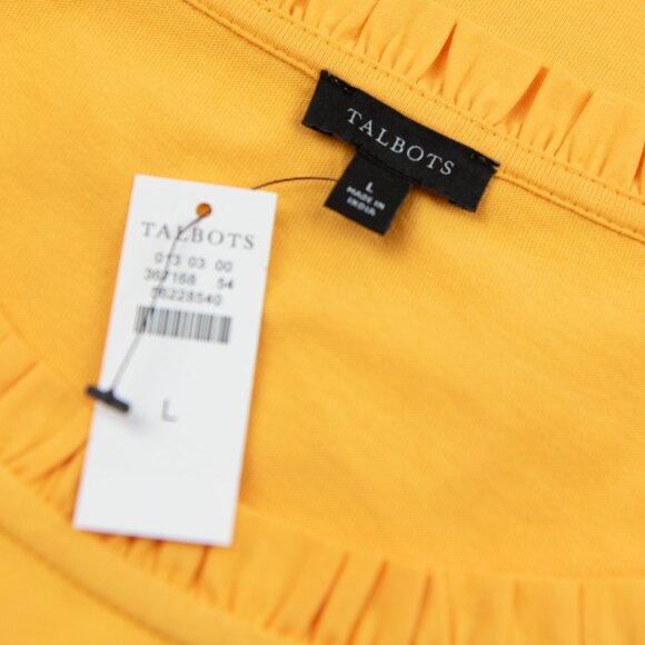 Talbots Eyelet Trim Knit Tee Scallop Sleeve T-Shirt Yellow Size Large New - Picture 4 of 6